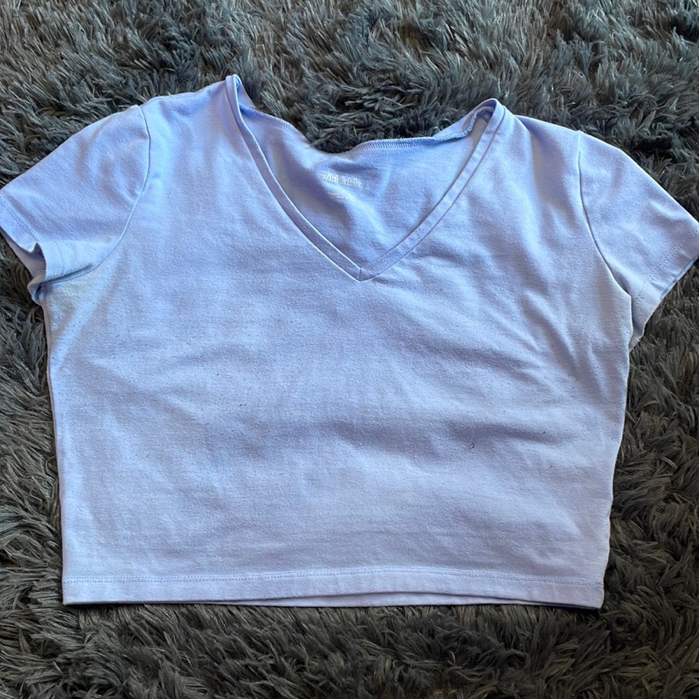 Light blue v neck cropped shirt